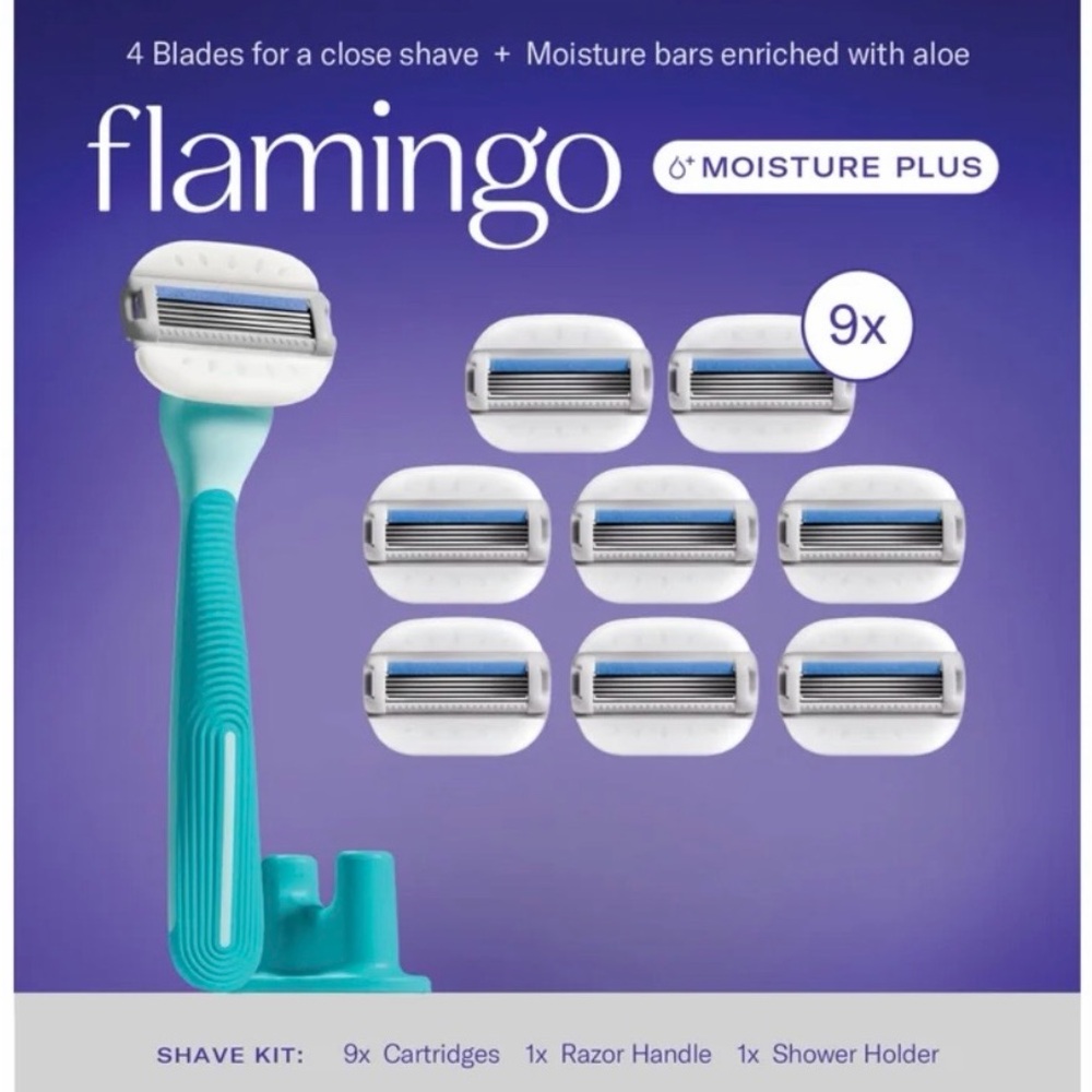 Flamingo By Harry’s Moisture Plus Razor Set - Handle + 9 Cartridges